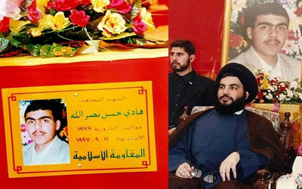 السيد نصر الله وصور ابنه الشهيد هادي
